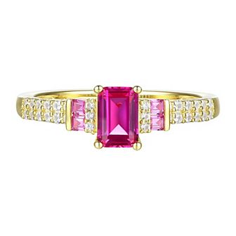 14k Gold Over Silver Lab-Created Ruby, Lab-Created White Sapphire Solitaire Ring