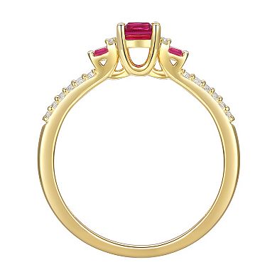 14k Gold Over Silver Lab-Created Ruby, Lab-Created White Sapphire Solitaire Ring