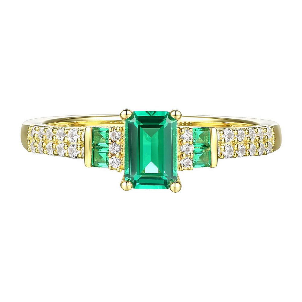 MASTERPIECE 14k Gold Over Silver Lab-Created Emerald, Lab-Created White ...