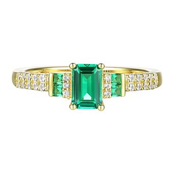14k Gold Over Silver Lab-Created Emerald, Lab-Created White Sapphire Solitaire Ring