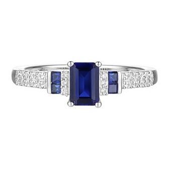 Sterling Silver Lab-Created Sapphire, Lab-Created White Sapphire Ring