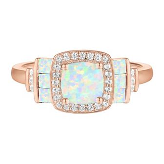 14k Rose Gold Over Silver Lab-Created Opal, Lab-Created White Sapphire Solitaire Ring