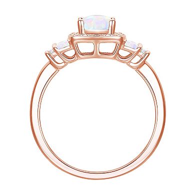 14k Rose Gold Over Silver Lab-Created Opal, Lab-Created White Sapphire Solitaire Ring
