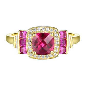14k Gold Over Silver Lab-Created Ruby, Lab-Created White Sapphire Solitaire Ring