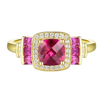 MASTERPIECE 14k Gold Over Silver Lab-Created Ruby, Lab-Created White Sapphire Solitaire Ring