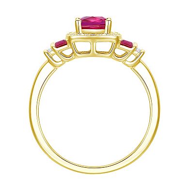 14k Gold Over Silver Lab-Created Ruby, Lab-Created White Sapphire Solitaire Ring