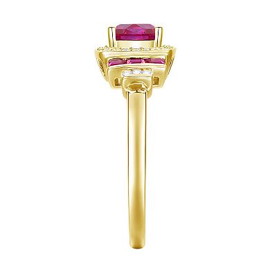 14k Gold Over Silver Lab-Created Ruby, Lab-Created White Sapphire Solitaire Ring