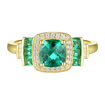 14k Gold Over Silver Lab-Created Emerald, Lab-Created White Sapphire Solitaire Ring