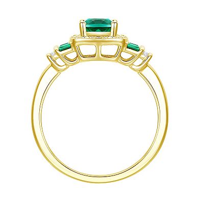14k Gold Over Silver Lab-Created Emerald, Lab-Created White Sapphire Solitaire Ring
