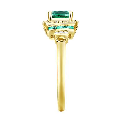 14k Gold Over Silver Lab-Created Emerald, Lab-Created White Sapphire Solitaire Ring