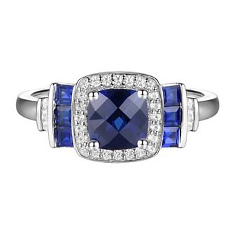 Sterling Silver Lab-Created Sapphire, Lab-Created White Sapphire Solitaire Ring