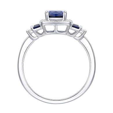 Sterling Silver Lab-Created Sapphire, Lab-Created White Sapphire Solitaire Ring