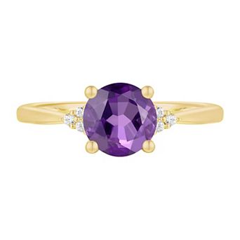 14k Gold Over Silver Amethyst, White Sapphire Solitaire Ring