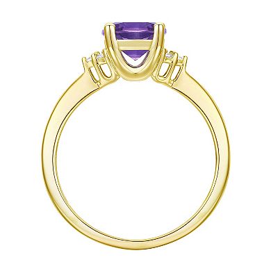 14k Gold Over Silver Amethyst, White Sapphire Solitaire Ring