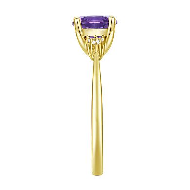 14k Gold Over Silver Amethyst, White Sapphire Solitaire Ring