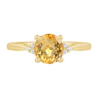 14k Gold Over Silver Citrine, Lab-Created White Sapphire Solitaire Ring