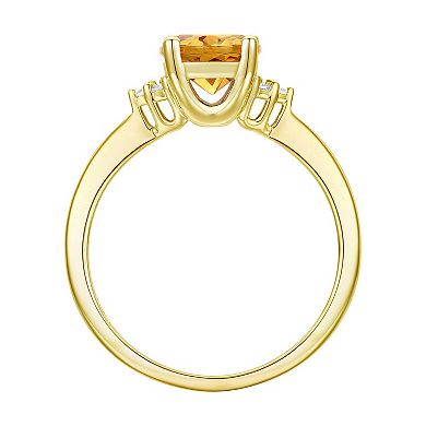 14k Gold Over Silver Citrine, Lab-Created White Sapphire Solitaire Ring