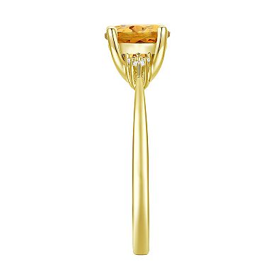 14k Gold Over Silver Citrine, Lab-Created White Sapphire Solitaire Ring