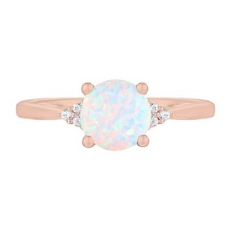 14k Rose Gold Over Silver Lab-Created Opal, Lab-Created White Sapphire Solitaire Ring