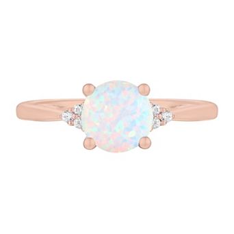 14k Rose Gold Over Silver Lab-Created Opal, Lab-Created White Sapphire Solitaire Ring
