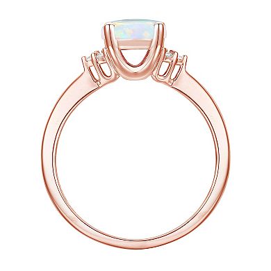 14k Rose Gold Over Silver Lab-Created Opal, Lab-Created White Sapphire Solitaire Ring