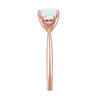 14k Rose Gold Over Silver Lab-Created Opal, Lab-Created White Sapphire Solitaire Ring