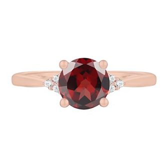 14k Rose Gold Over Silver Garnet, Lab-Created White Sapphire Solitaire Ring