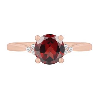 14k Rose Gold Over Silver Garnet, Lab-Created White Sapphire Solitaire Ring