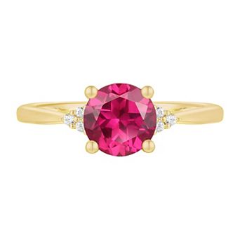 14k Gold Over Silver Lab-Created Ruby, Lab-Created White Sapphire Solitaire Ring