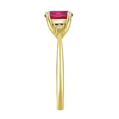 14k Gold Over Silver Lab-Created Ruby, Lab-Created White Sapphire Solitaire Ring