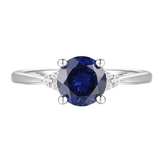 Sterling Silver Lab-Created Sapphire, Lab-Created White Sapphire Solitaire Ring