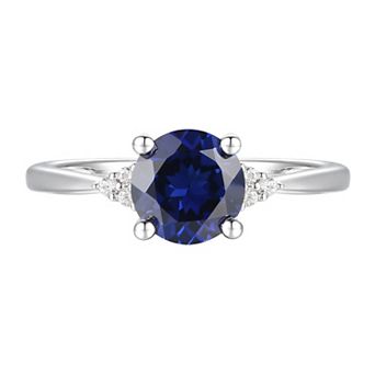 Sterling Silver Lab-Created Sapphire, Lab-Created White Sapphire Solitaire Ring