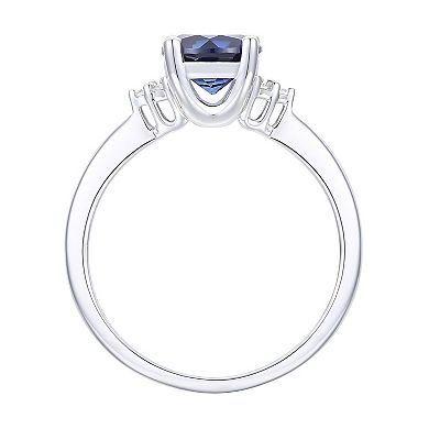 Sterling Silver Lab-Created SAPH, Lab-Created White Sapphire Solitaire Ring