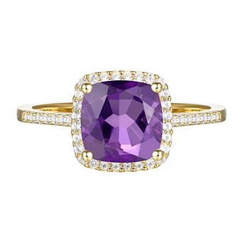 MASTERPIECE 14k Gold Over Silver Amethyst, Lab-Created White Sapphire Solitaire Ring