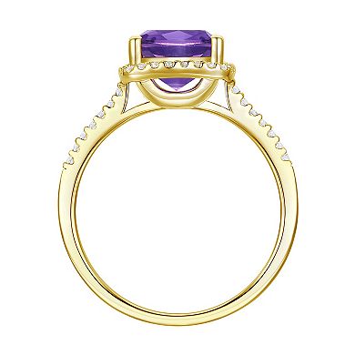 MASTERPIECE 14k Gold Over Silver Amethyst, Lab-Created White Sapphire Solitaire Ring