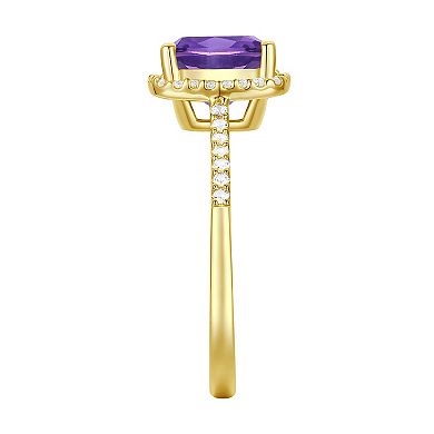 MASTERPIECE 14k Gold Over Silver Amethyst, Lab-Created White Sapphire Solitaire Ring