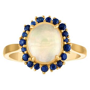 Tiara 14k Gold Over Sterling Silver Opal & Sapphire Ring