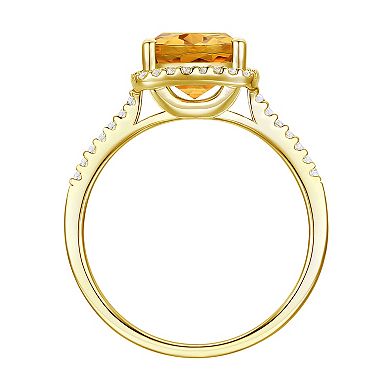MASTERPIECE 14k Gold Over Silver Citrine, Lab-Created White Sapphire Cushion Halo Ring