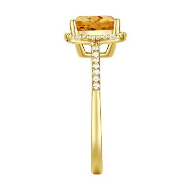 MASTERPIECE 14k Gold Over Silver Citrine, Lab-Created White Sapphire Cushion Halo Ring