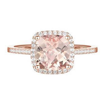 14k Rose Gold Over Silver Lab-Created Morganite, Lab-Created White Sapphire Solitaire Ring