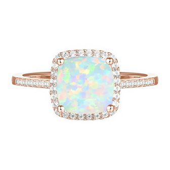 14k Rose Gold Over Silver Lab-Created Opal, Lab-Created White Sapphire Solitaire Ring