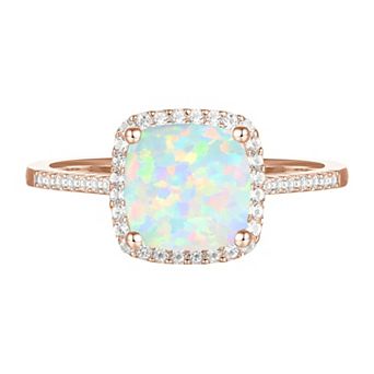 MASTERPIECE 14k Rose Gold Over Silver Lab-Created Opal, Lab-Created White Sapphire Solitaire Ring