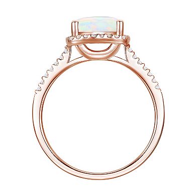 14k Rose Gold Over Silver Lab-Created Opal, Lab-Created White Sapphire Solitaire Ring