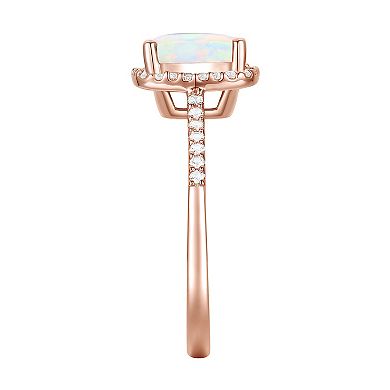 14k Rose Gold Over Silver Lab-Created Opal, Lab-Created White Sapphire Solitaire Ring