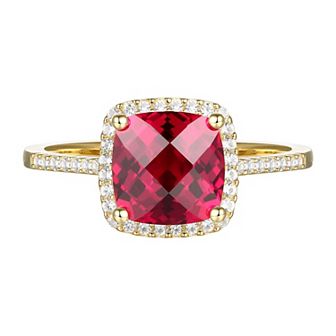 14k Gold Over Silver Lab-Created Ruby, Lab-Created White Sapphire Solitaire Ring