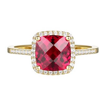 MASTERPIECE 14k Gold Over Silver Lab-Created Ruby, Lab-Created White Sapphire Solitaire Ring