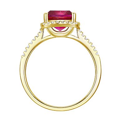 14k Gold Over Silver Lab-Created Ruby, Lab-Created White Sapphire Solitaire Ring