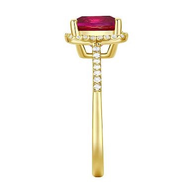 14k Gold Over Silver Lab-Created Ruby, Lab-Created White Sapphire Solitaire Ring