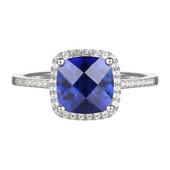 Sterling Silver Lab-Created Sapphire, Lab-Created White Sapphire Solitaire Ring