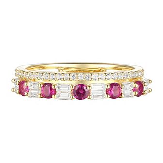 14k Gold Over Silver Lab-Created Ruby, Lab-Created White Sapphire Solitaire Ring